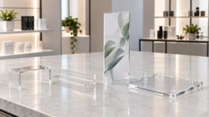 Clear acrylic display components arranged for a custom project