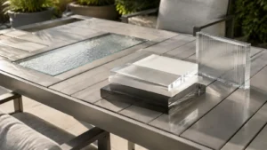 Clear outdoor furniture table with premium clear material samples