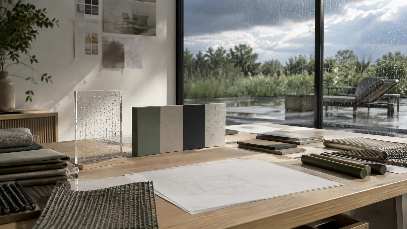 Outdoor furniture material brief with clear and opaque samples