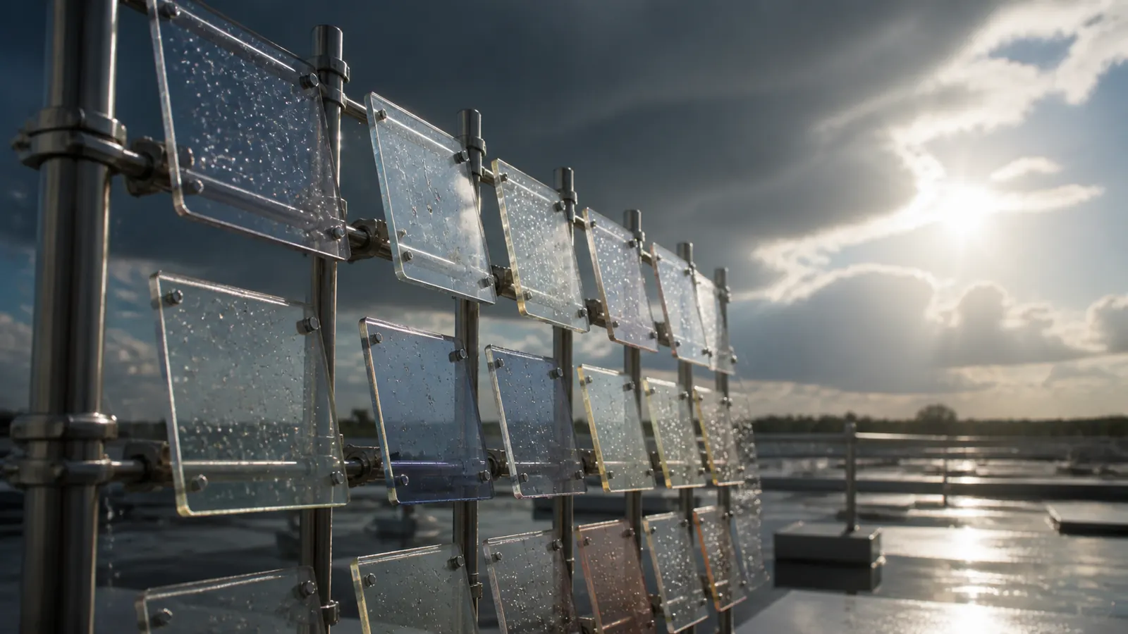 Clear polymer samples exposed to outdoor weather conditions