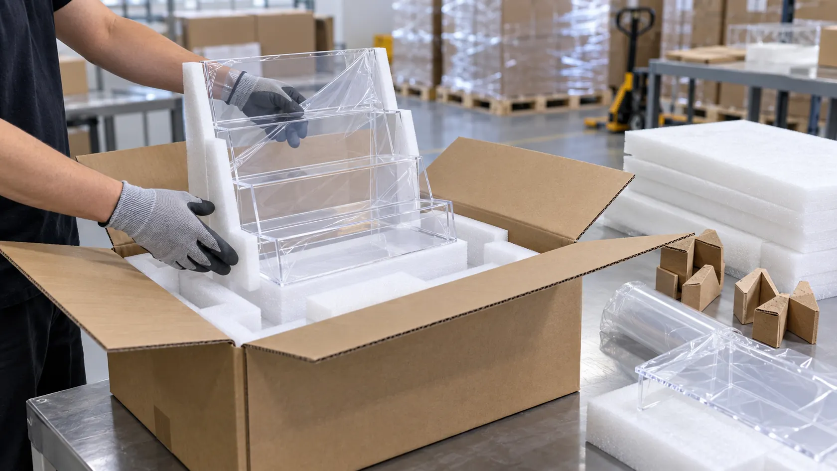 Protective packing approval for acrylic displays