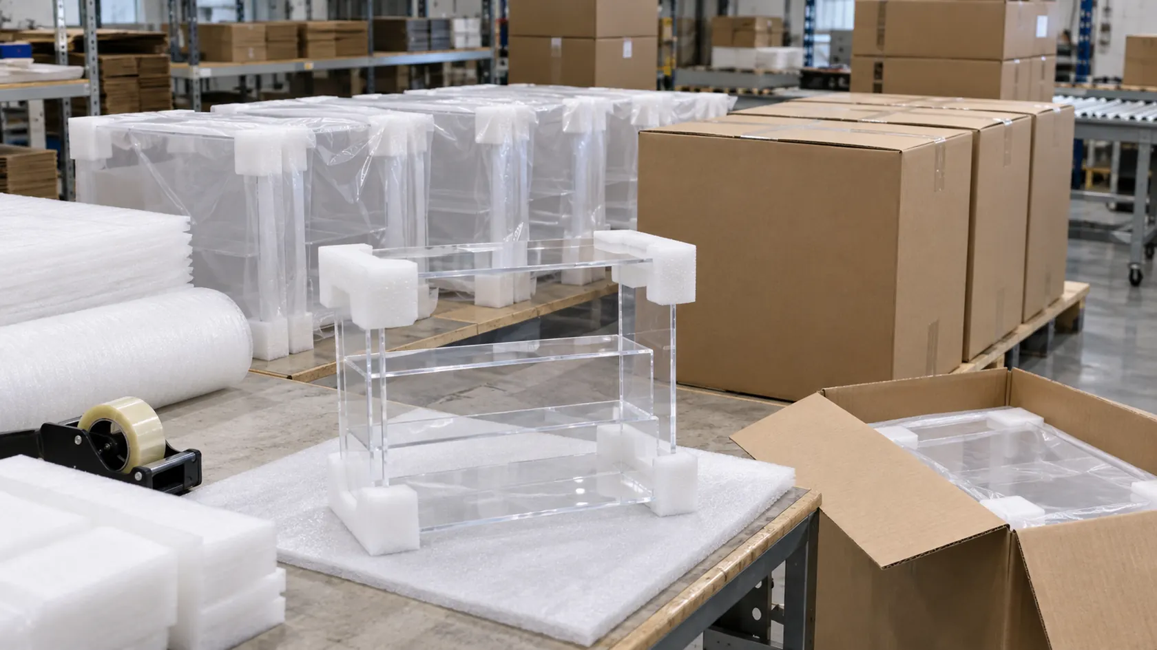 Protective packing for custom acrylic displays