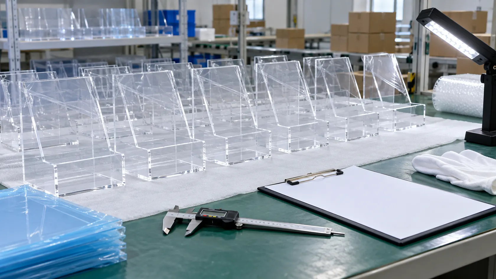Custom acrylic display quality inspection
