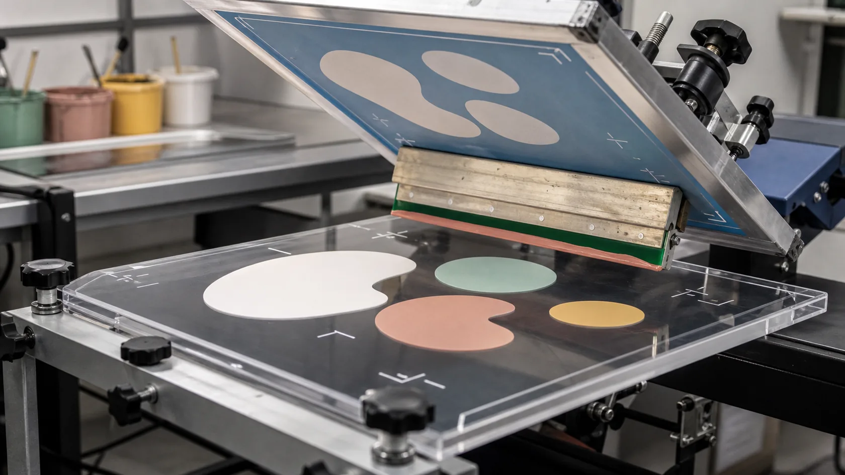 Screen-printing setup for a custom acrylic display