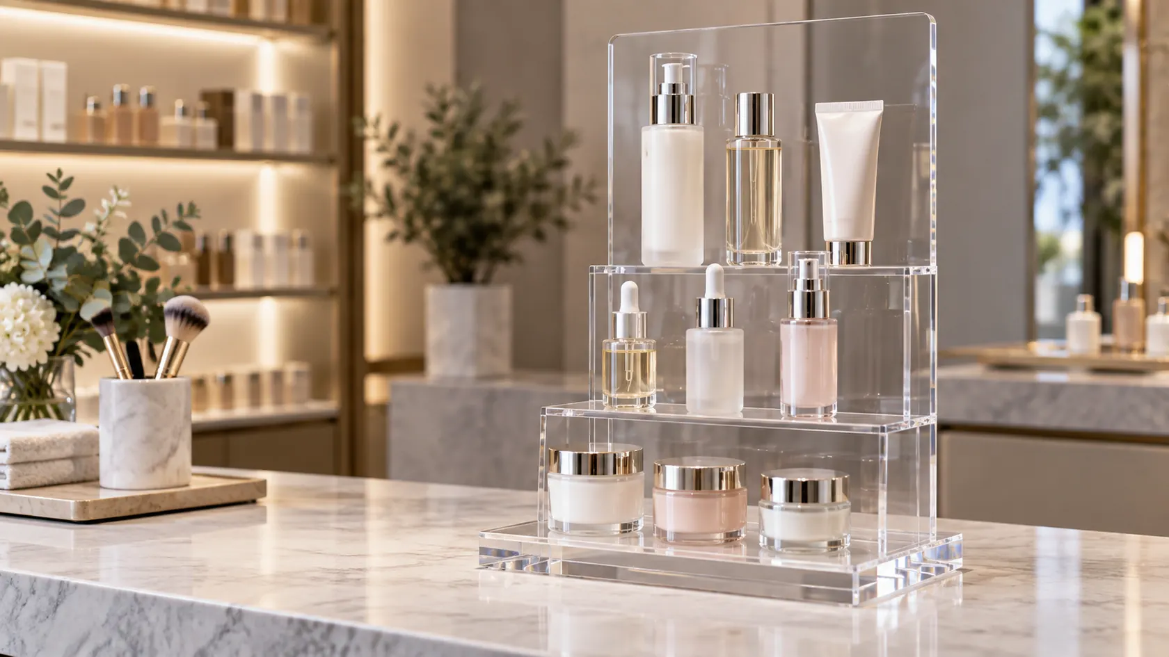 Stable clear acrylic countertop cosmetics display