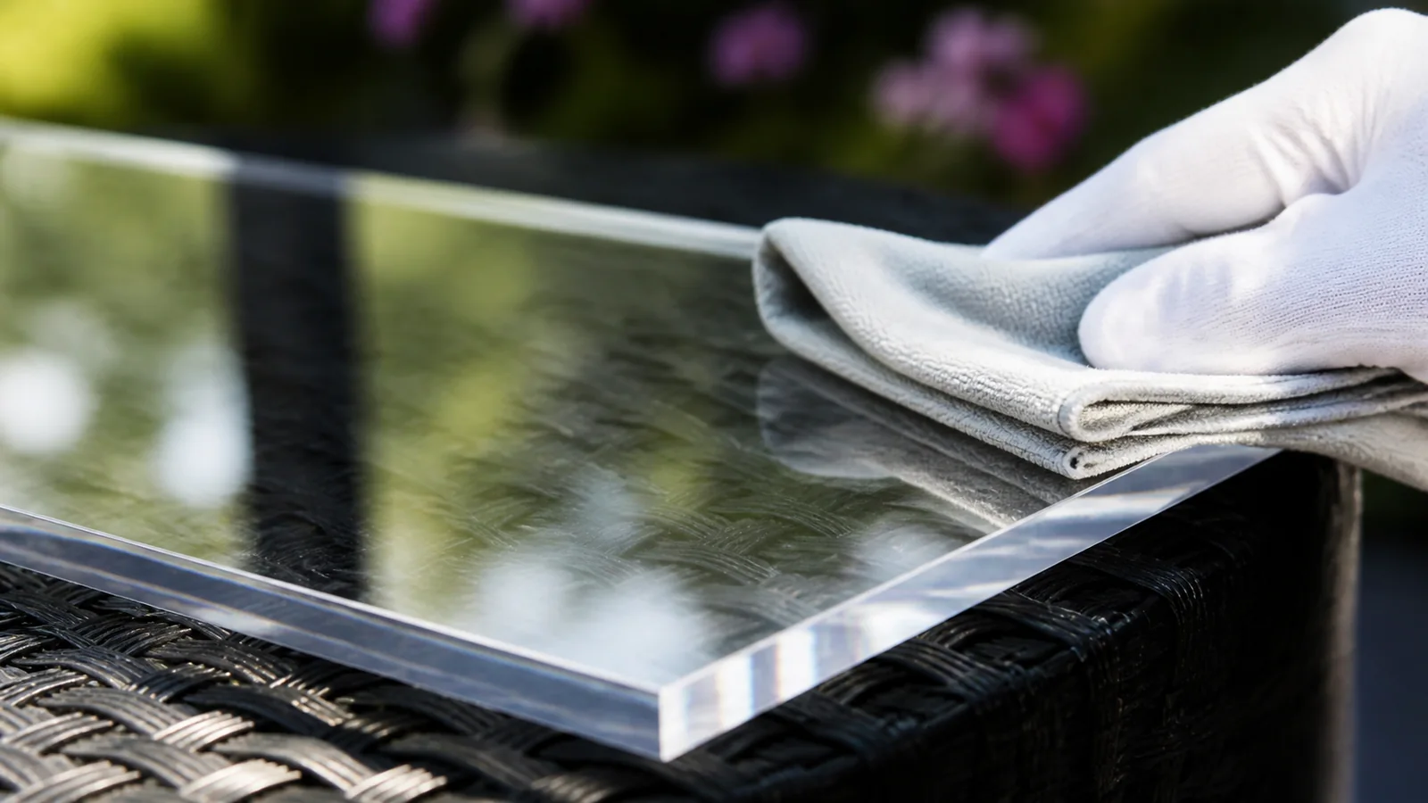 Polished clear acrylic edge and surface being inspected