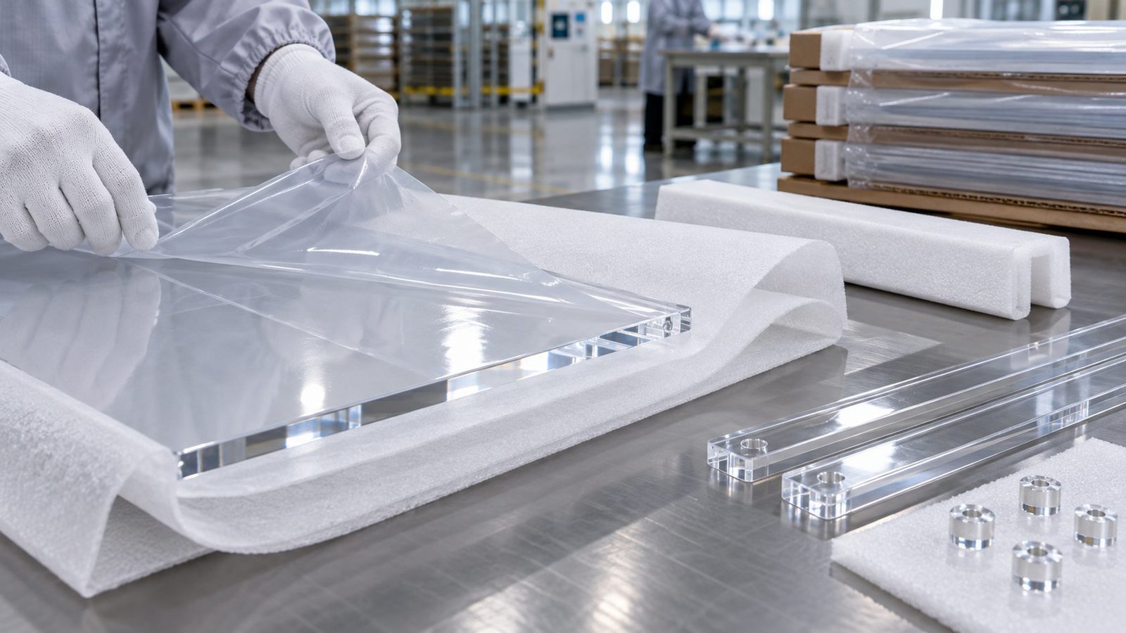 Protective film and interleaving for clear acrylic display panels