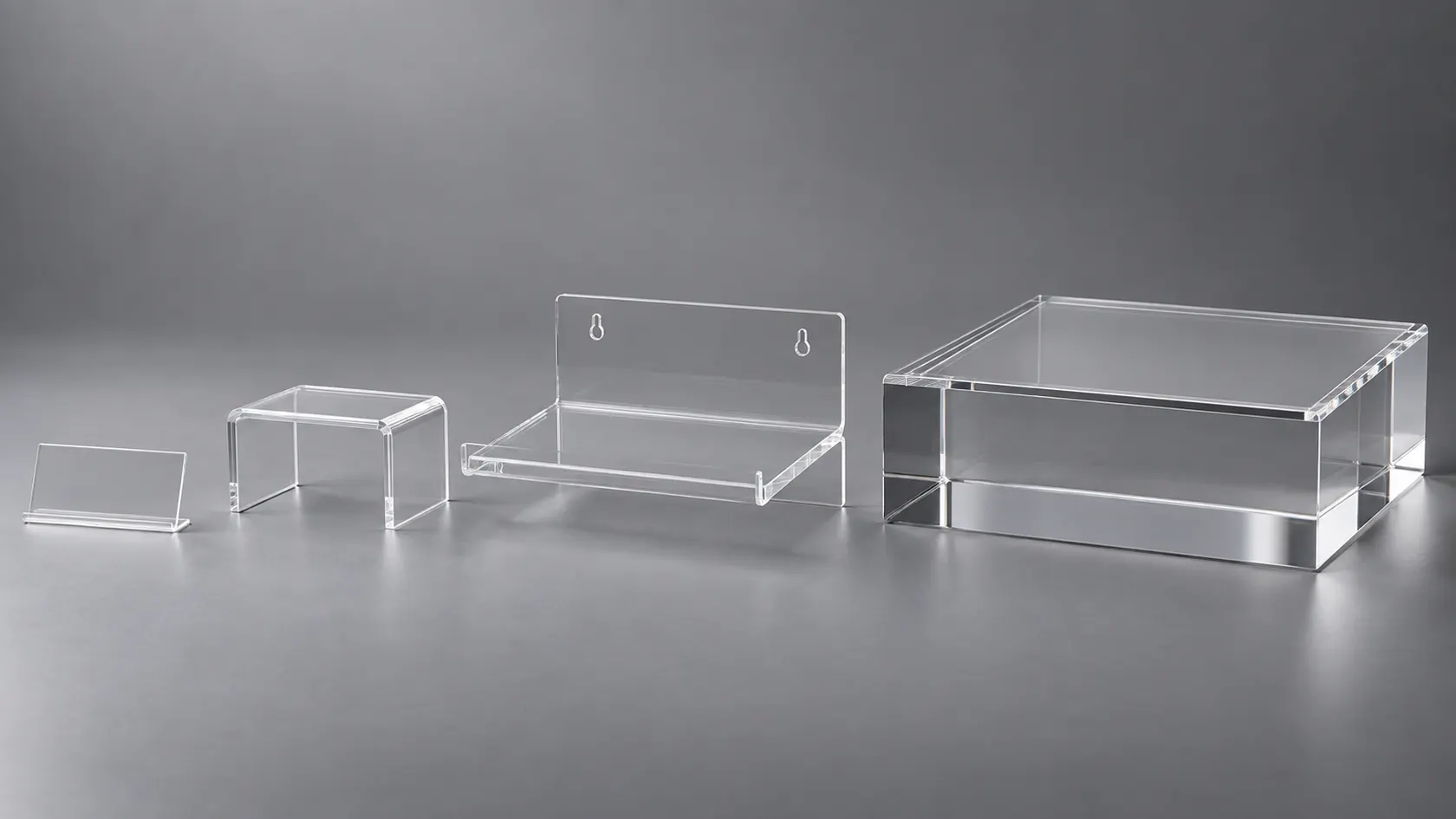 Graduated clear acrylic display components on a studio set
