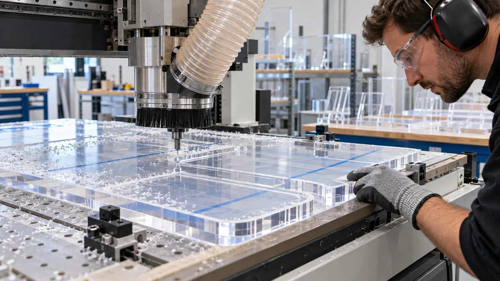 CNC machining a clear acrylic display panel