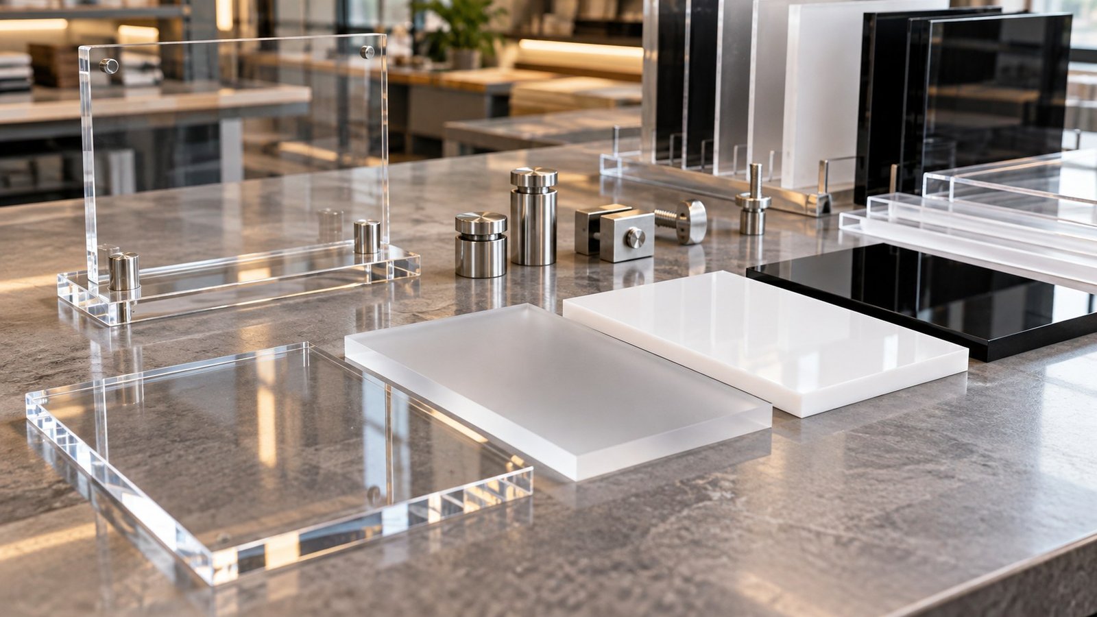 Acrylic material and visible-finish selection for a display