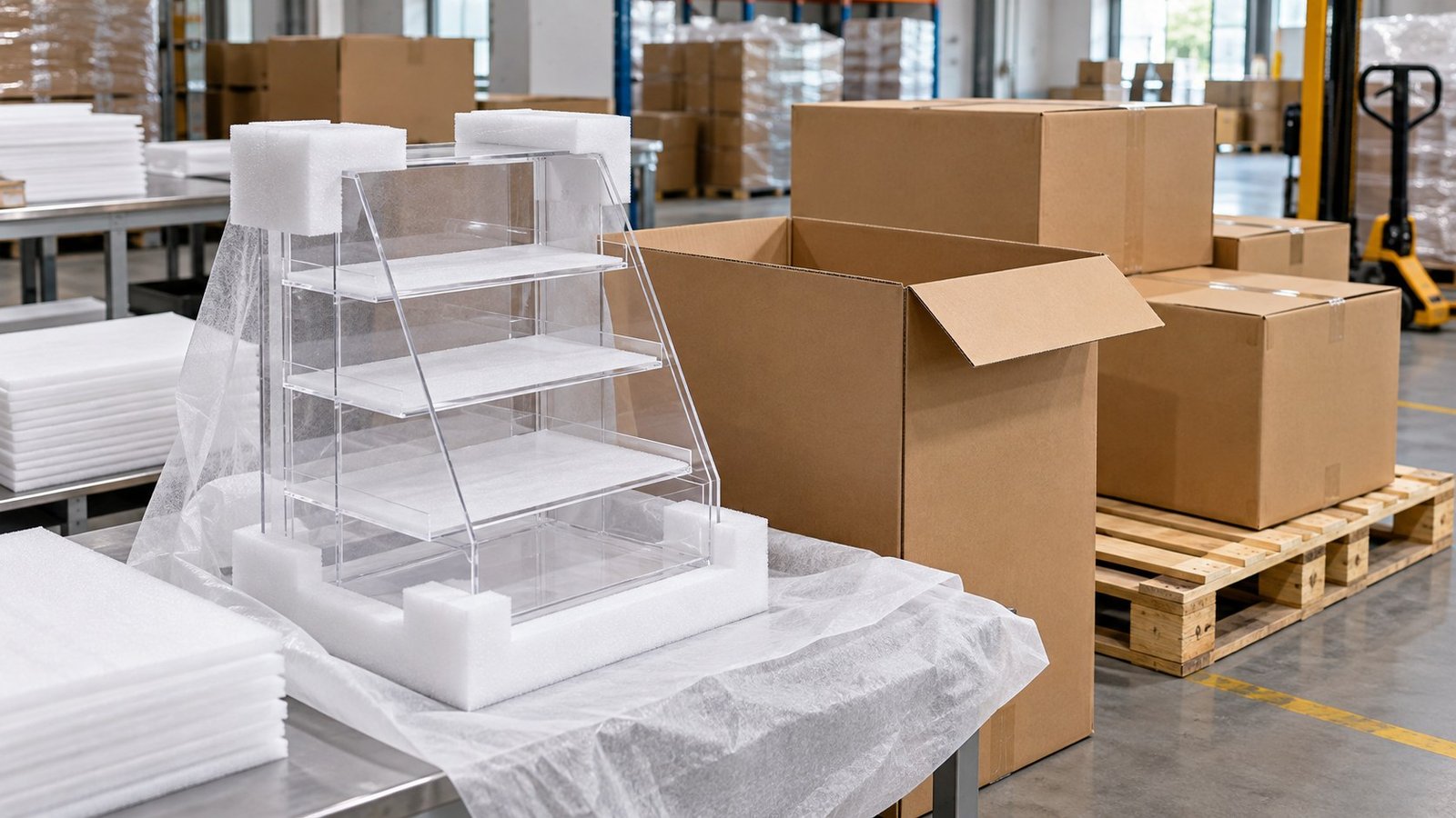 Protected custom acrylic display with export packing