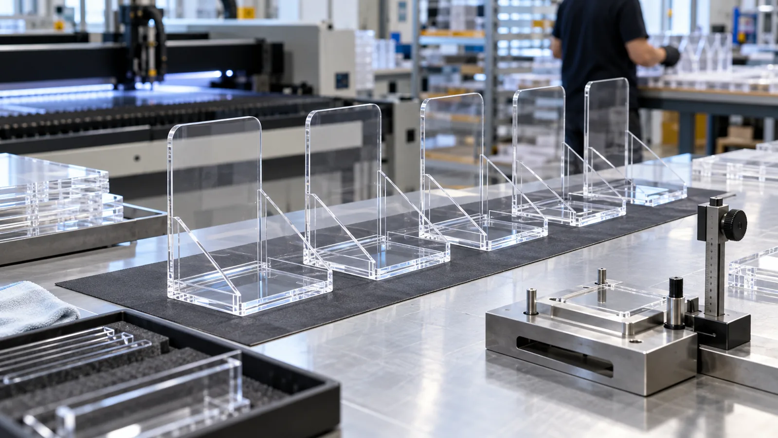 Pilot batch of clear acrylic POP display components