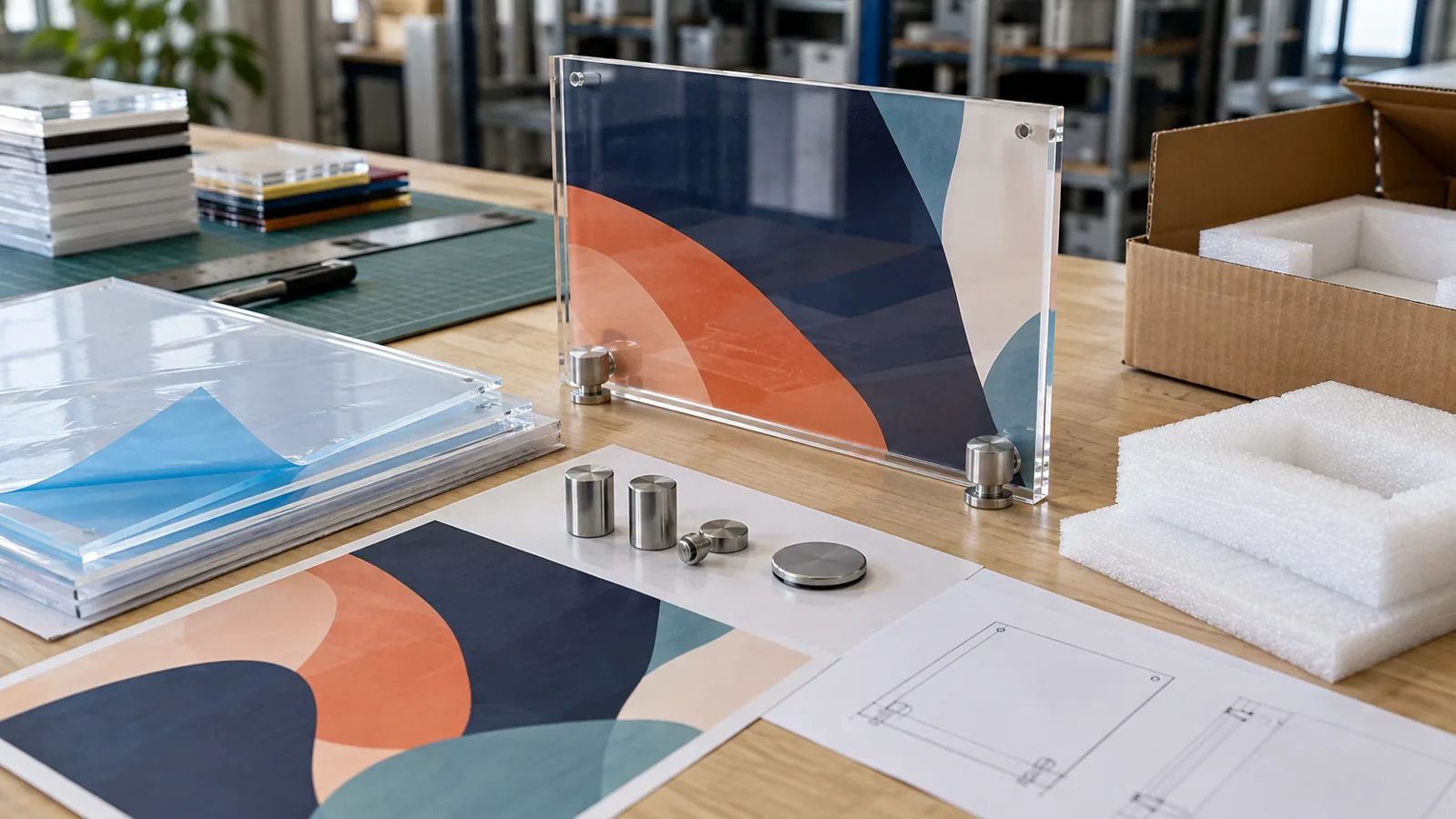 Artwork hardware and packing options for an acrylic POP display