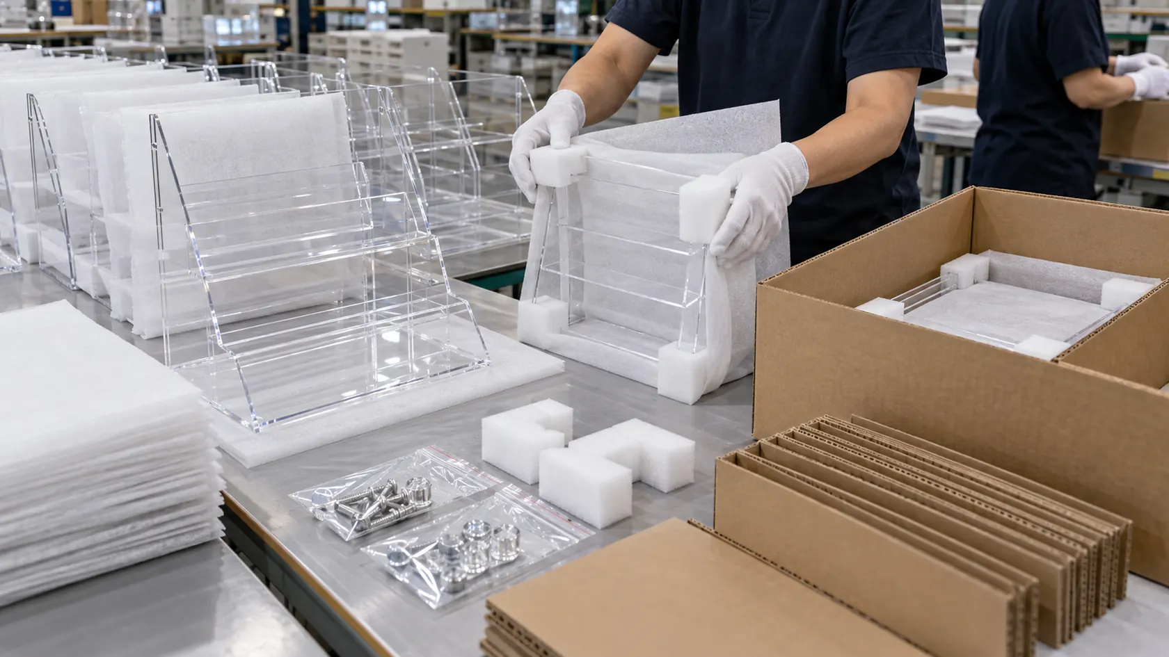 Protective packing for custom acrylic displays