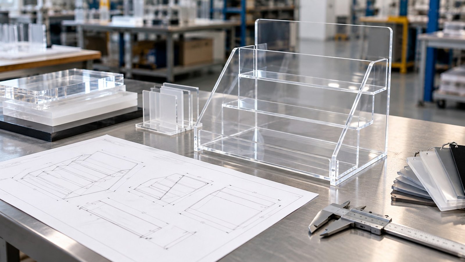 Custom acrylic display RFQ review with drawing and material samples